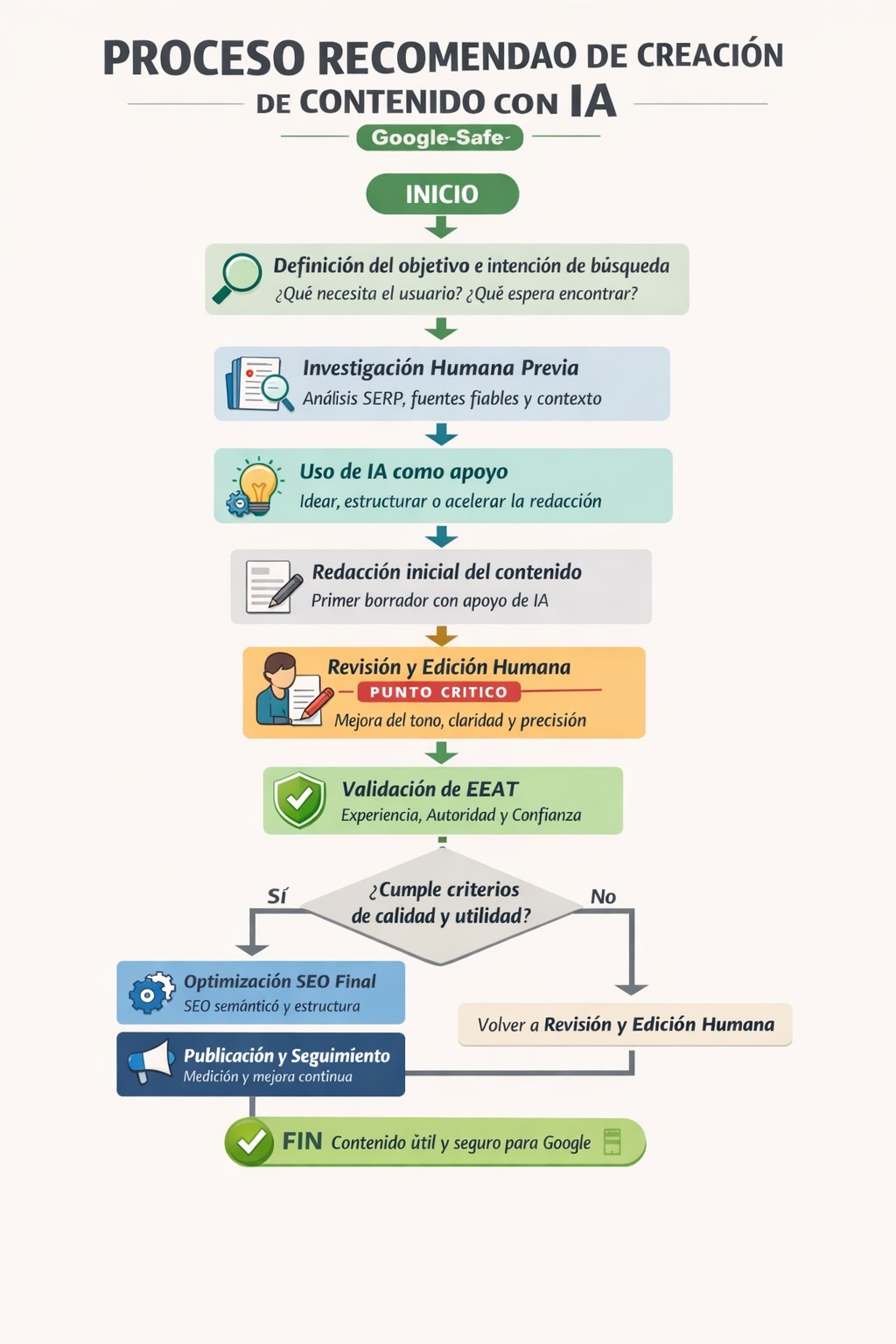 Infografía sobre cómo se debe crear contenido con IA