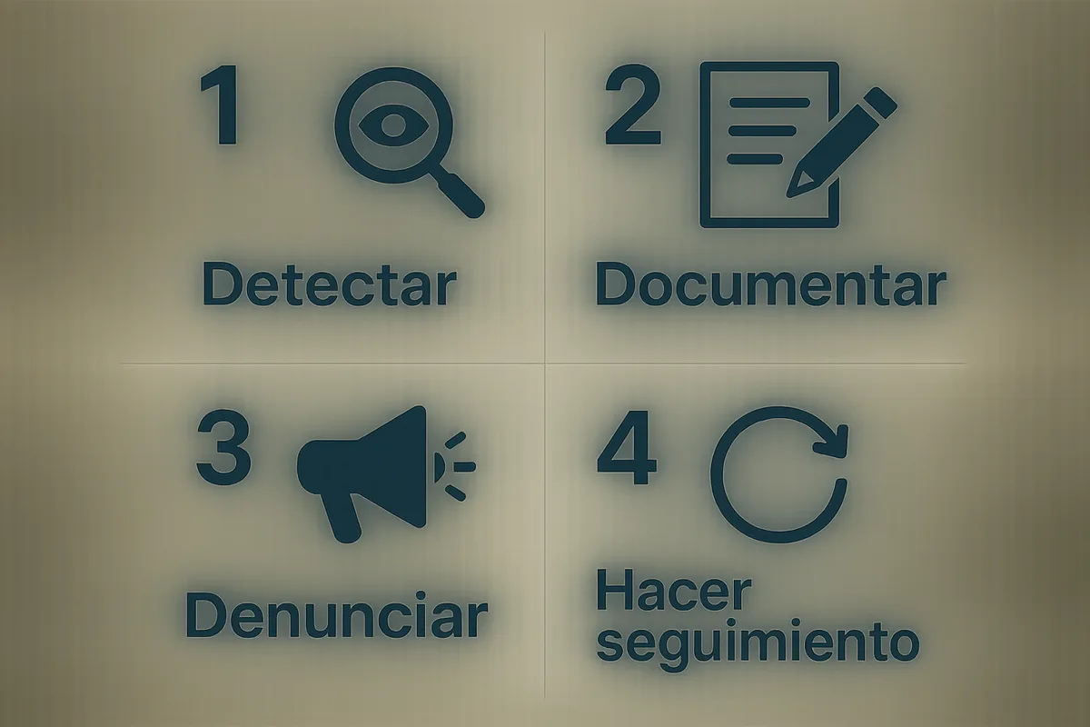 cuatro fases: detectar → documentar → denunciar → hacer seguimiento