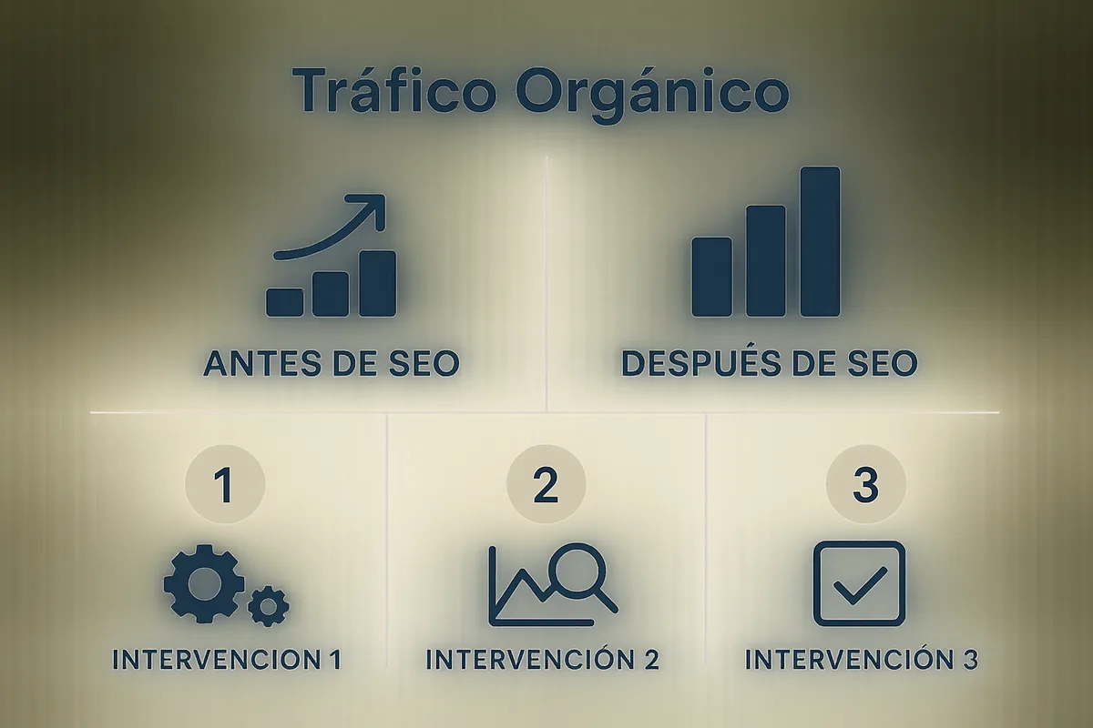 líneas comparando evolución de tráfico orgánico antes y después de cada intervención SEO
